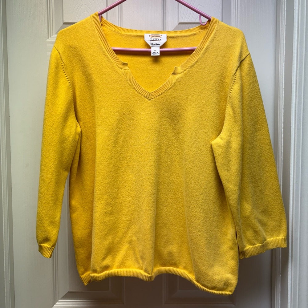 Talbots Yellow Pima Cotton Blend V-Neck Sweater – Women’s 1X